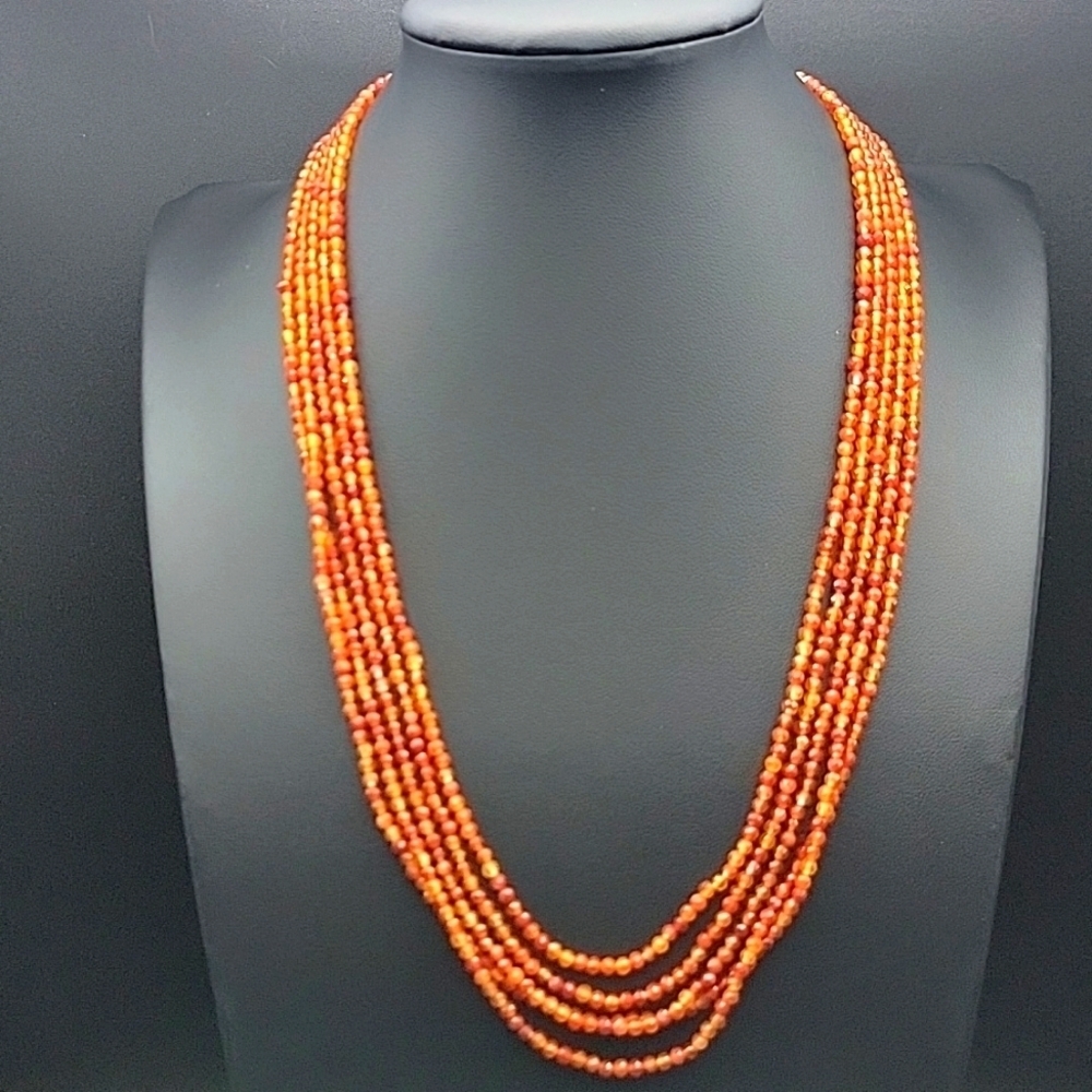 170.00 CTS NATURAL 5 STRAND ORANGE CARNELIAN ROUND FACETED BEADED NECKLACE BEADS